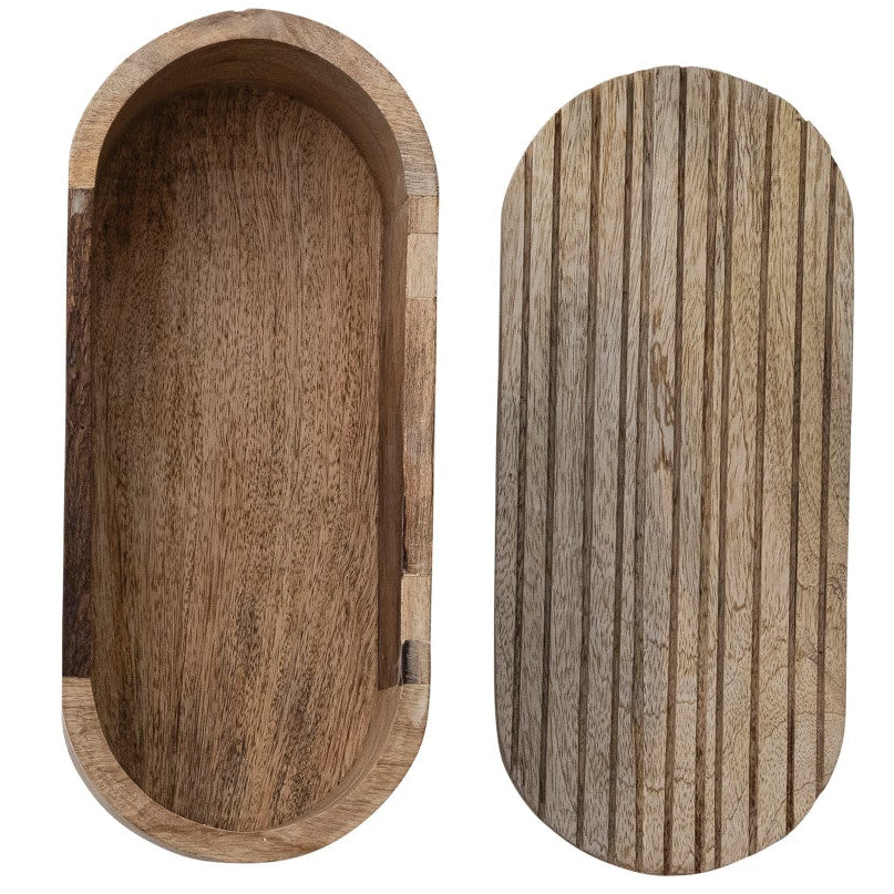 Hand-Carved Mango Wood Box with Lid, Natural, Large, 13.5 X 5.75 X 3.25 in.