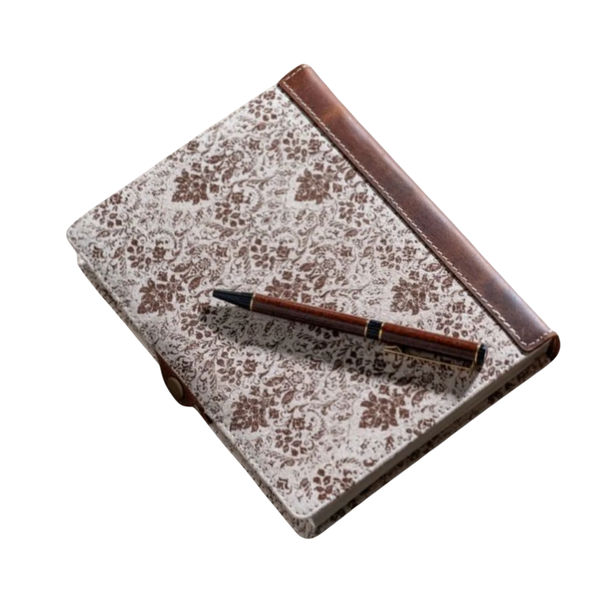 Brown Fleur Canvas Leather Journal 5.5"