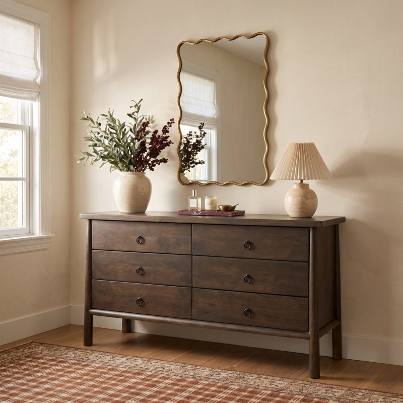 Freddie, Six-Drawer Dresser, Brown, Black Iron Hardware, 65 X 22 X 34 in.