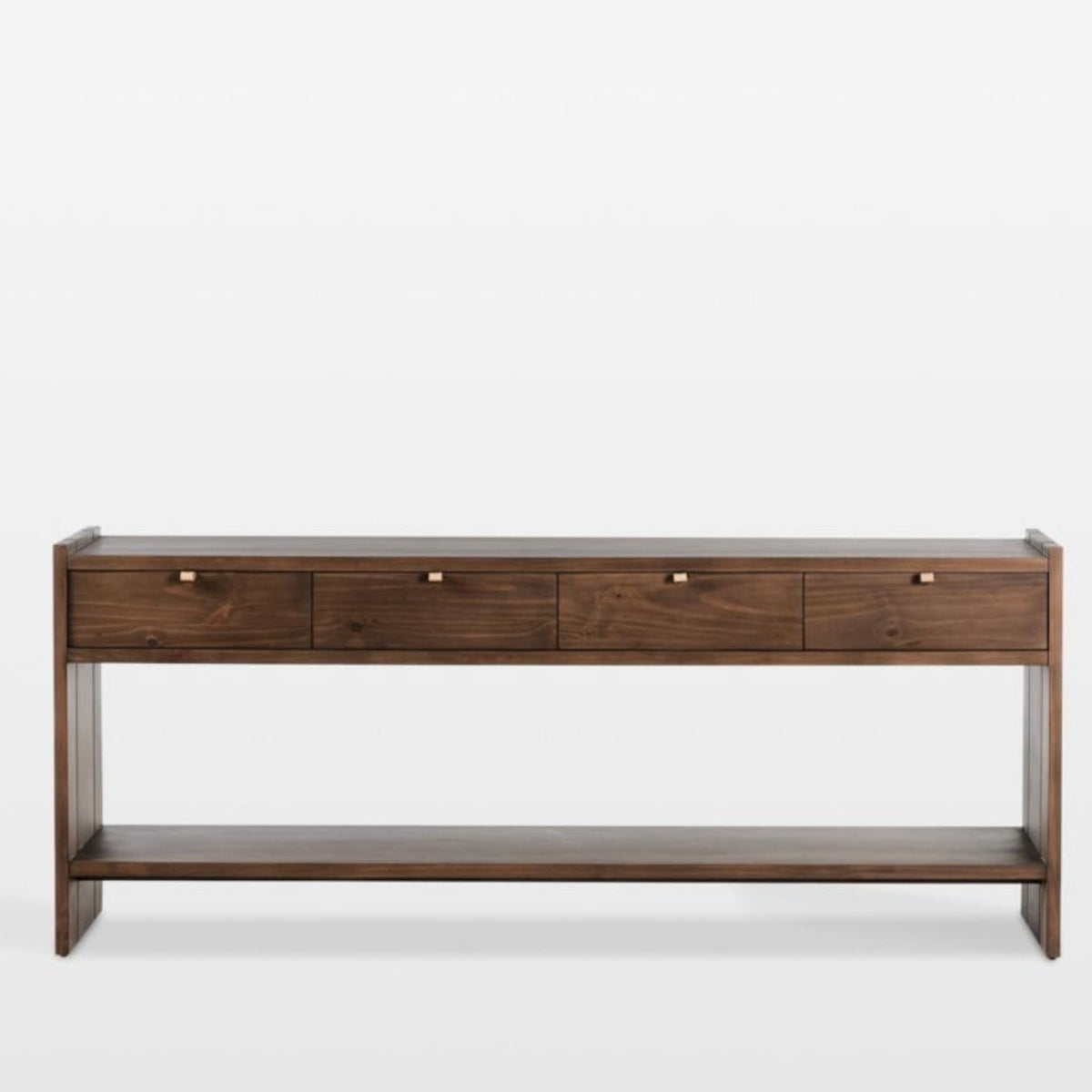 Etro Console Table, Tawny Pine & Natural Leather, 78 x 20 x 32 in.