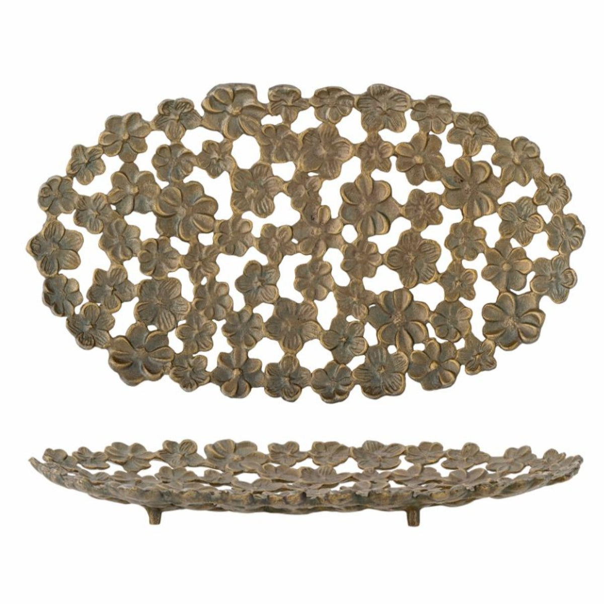Flower Tray with Cut-Outs, Antique Gold Finish, 17.5 X 10 in.
