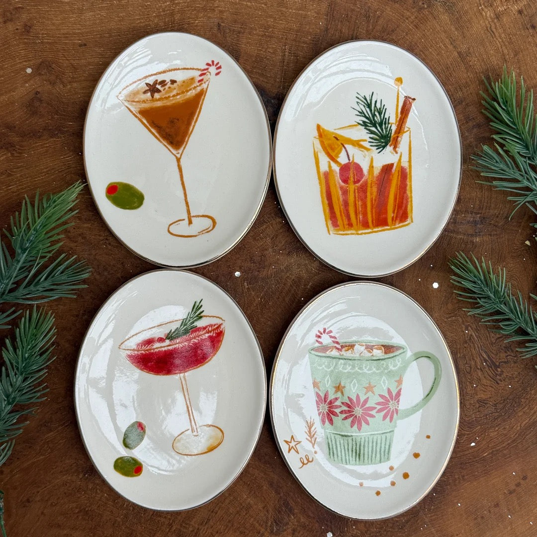 Oval Stoneware Holiday Cocktail Dish, Assorted, 5 X 4 in.