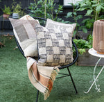 Square Woven Indoor/Outdoor Pillow with Block Pattern, 20
