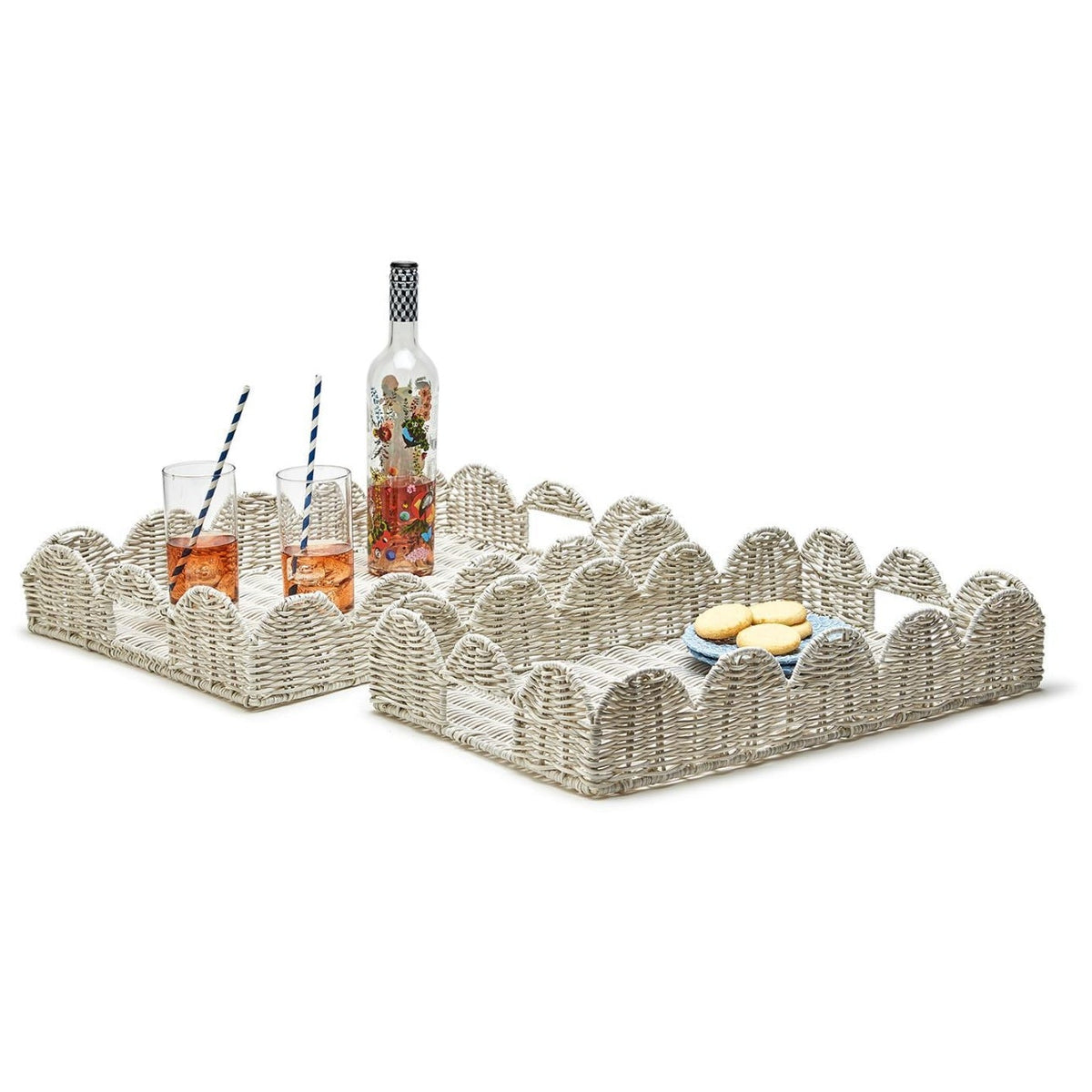 Scalloped Edge White Wicker Tray, Large, 15.5 X 12 in.