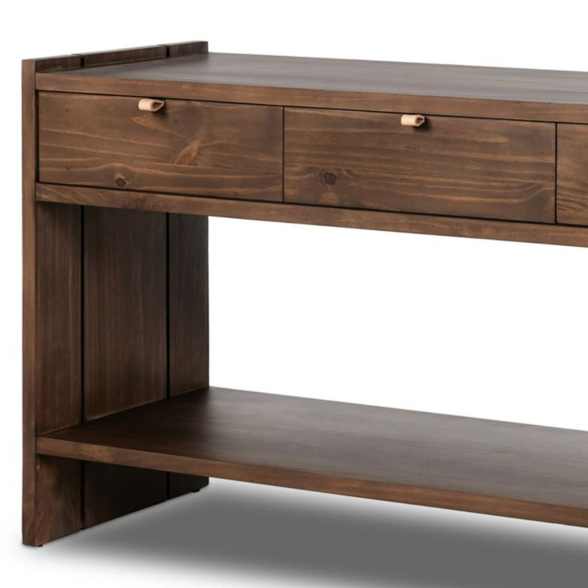 Etro Console Table, Tawny Pine & Natural Leather, 78 x 20 x 32 in.