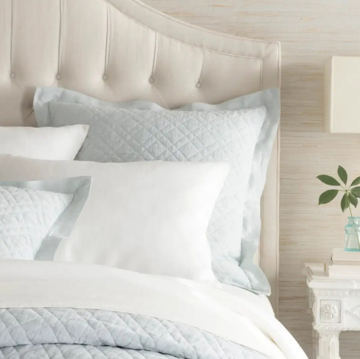 Washed Linen Quilted Sham, Sky Blue, Euro Bedding
