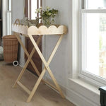 Burl Wood Folding Table with Removable Scalloped Tray, 28 x 18 x 33 in. 2