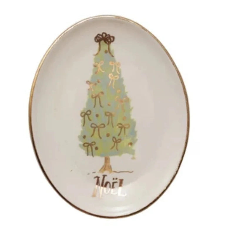 Oval Stoneware Christmas Tree Dish, Assorted, 5 X 4 in.