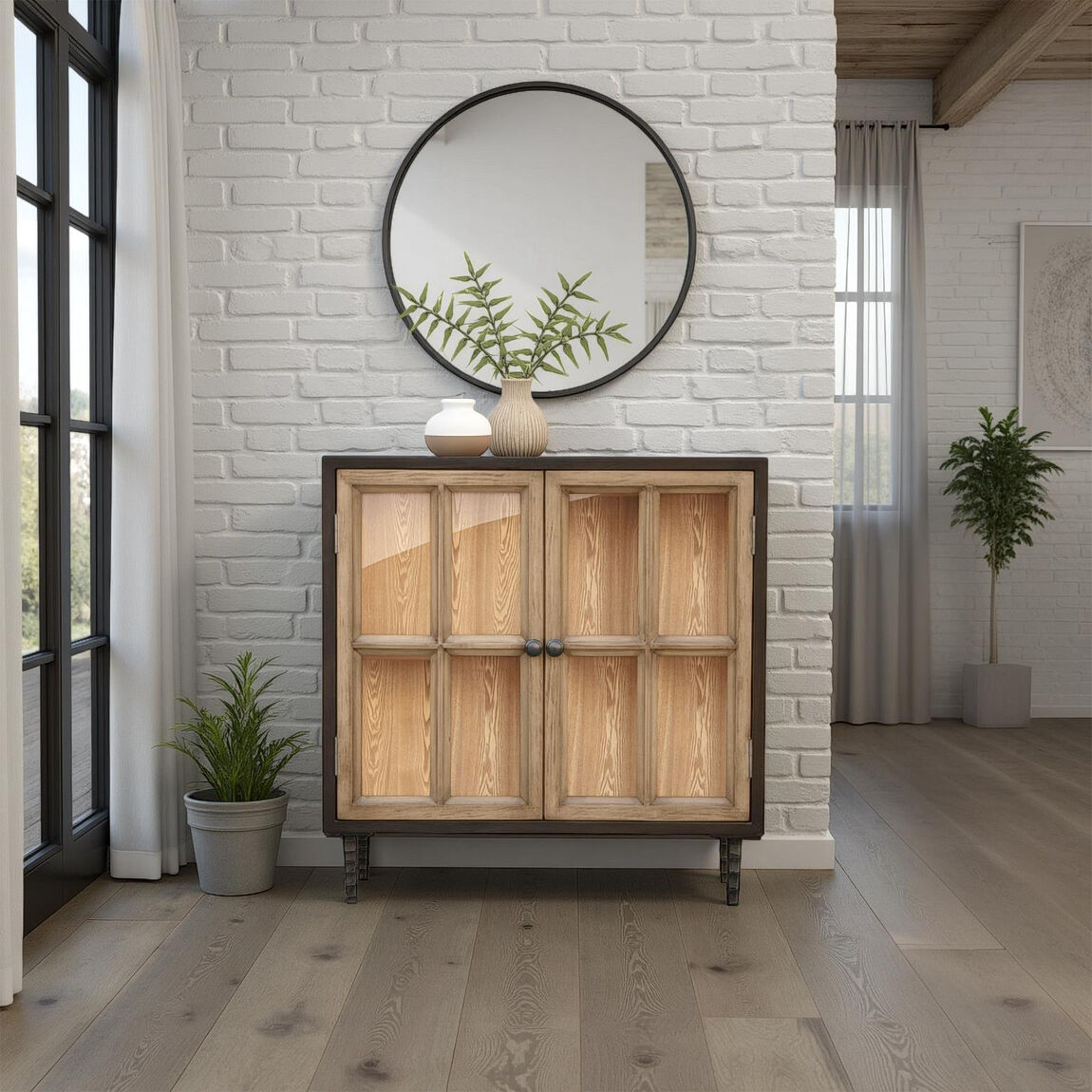 Camden Accent Cabinet, Espresso with Natural Doors, 34 x 16 x 25 in.
