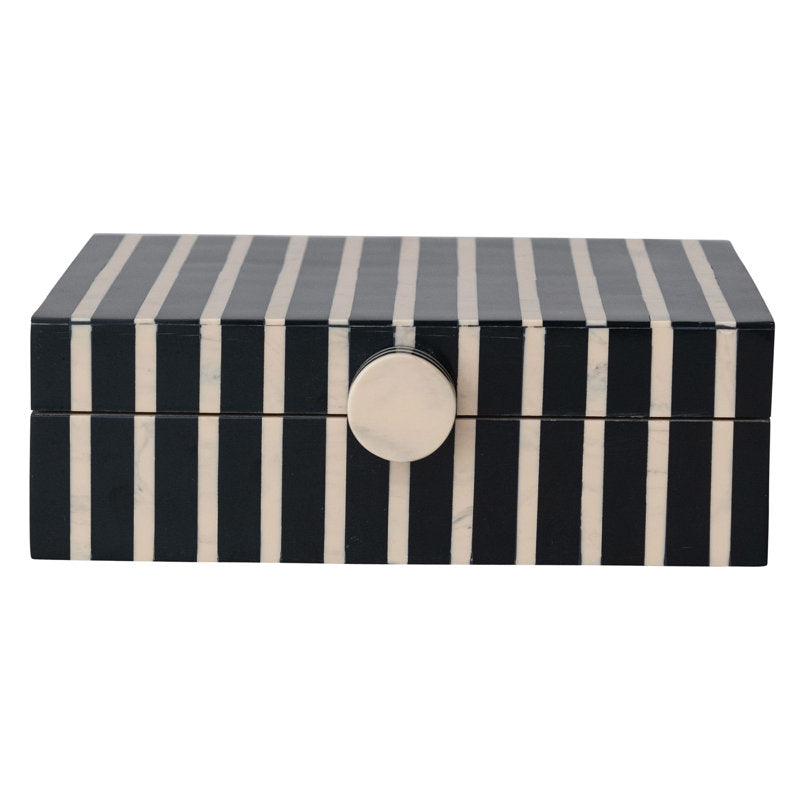 Mango Wood & Resin Striped Box, Black & Tan, 9 X 6 X 3 in.