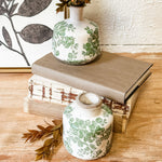 Crackle Glaze Stoneware Vase with Botanicals, Green and White, Assorted Designs 4.5 in. 2