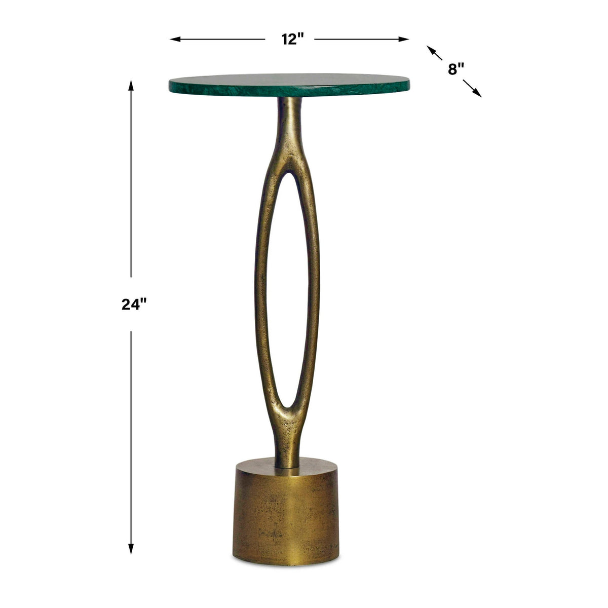 Emerald Green Oval Marble Top Accent Table, 12 x 24 x 8 in.