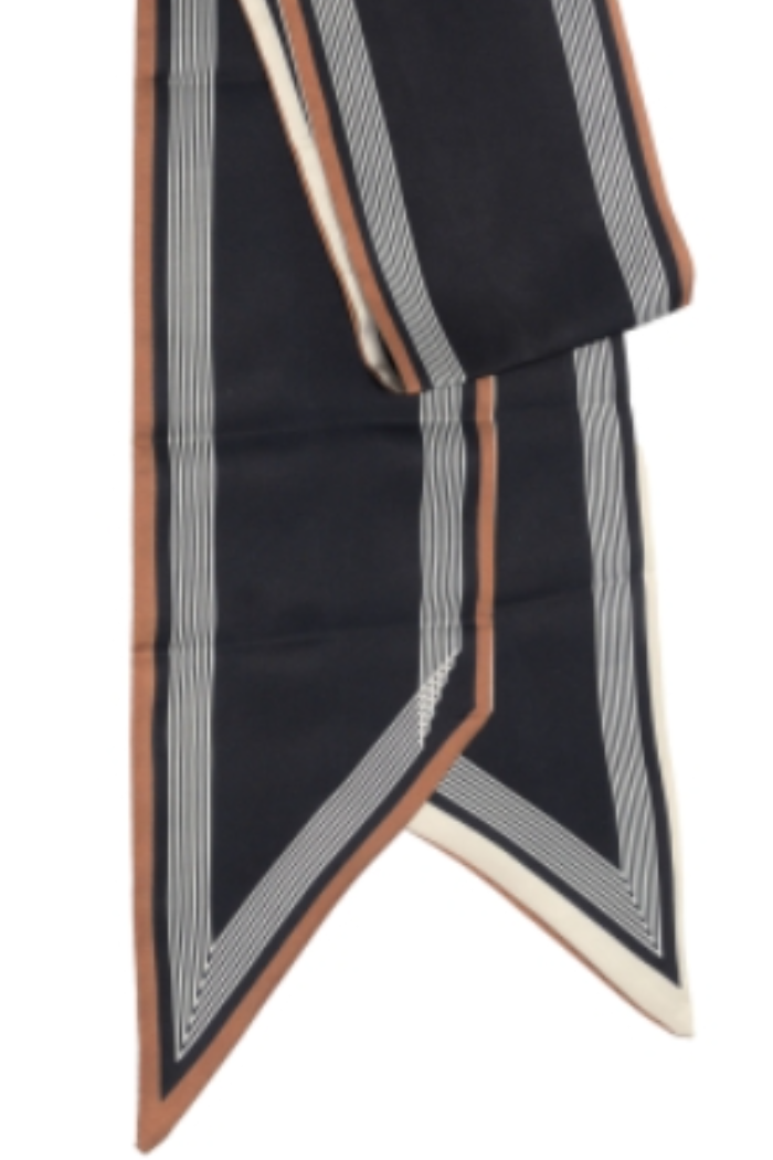 Striped Border Scarf, Black and White, 145 X 13 in.