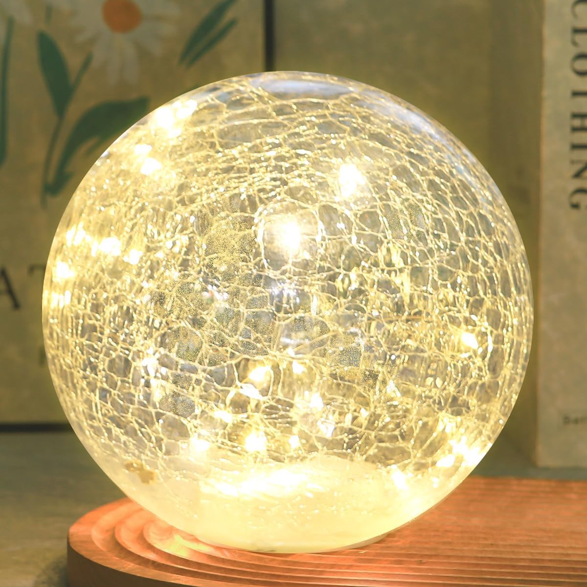 Crackle Glass Sphere with LED Light, Iridescent, 6 in.