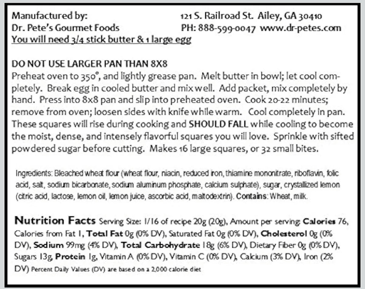 Dr. Pete's Lemon Square Mix, 12 oz.