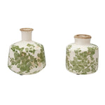 Crackle Glaze Stoneware Vase with Botanicals, Green and White, Assorted Designs 4.5 in. 1