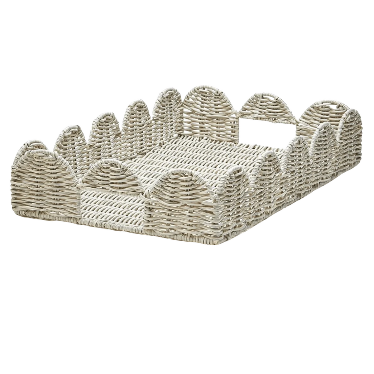 Scalloped Edge White Wicker Tray, Large, 15.5 X 12 in.