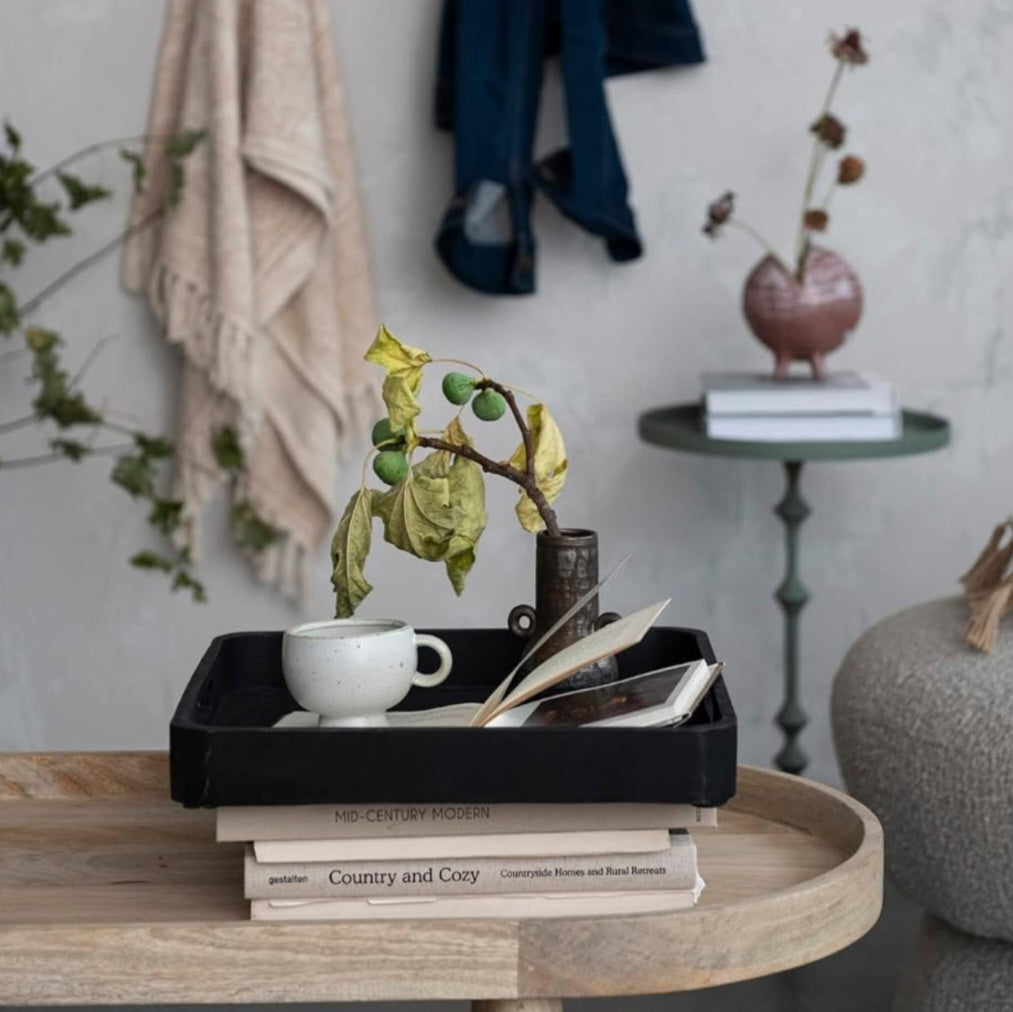 Mango Wood Square Decorative Tray w/ Handles, Black, 15