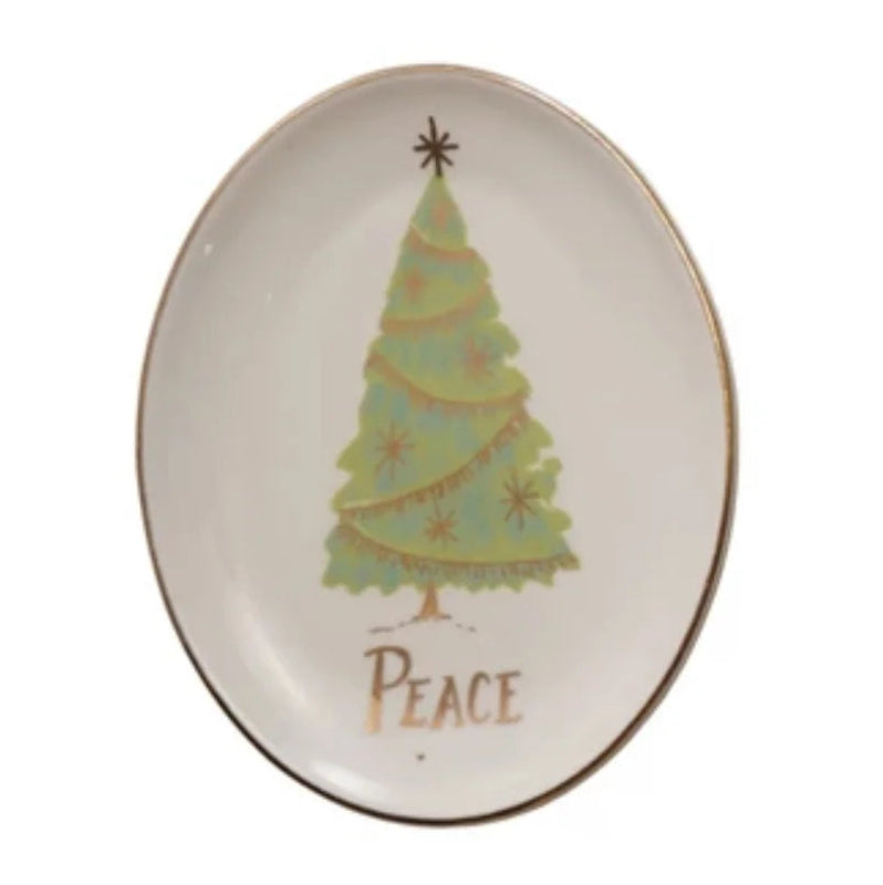 Oval Stoneware Christmas Tree Dish, Assorted, 5 X 4 in.
