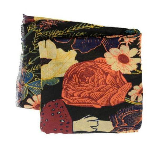Black Floral Toadstool Scarf, 180 X 90 in.