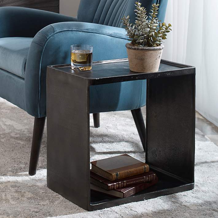 Derwent Side Table, Dark Nickel, 20 x 9 x 12 in.