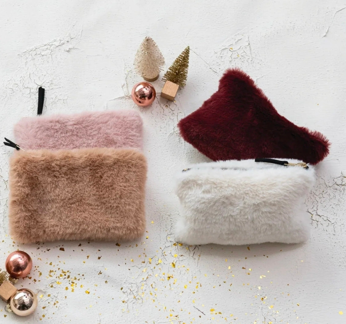 Faux Fur Fabric Zip Pouch, Assorted, 6 X 4 in.