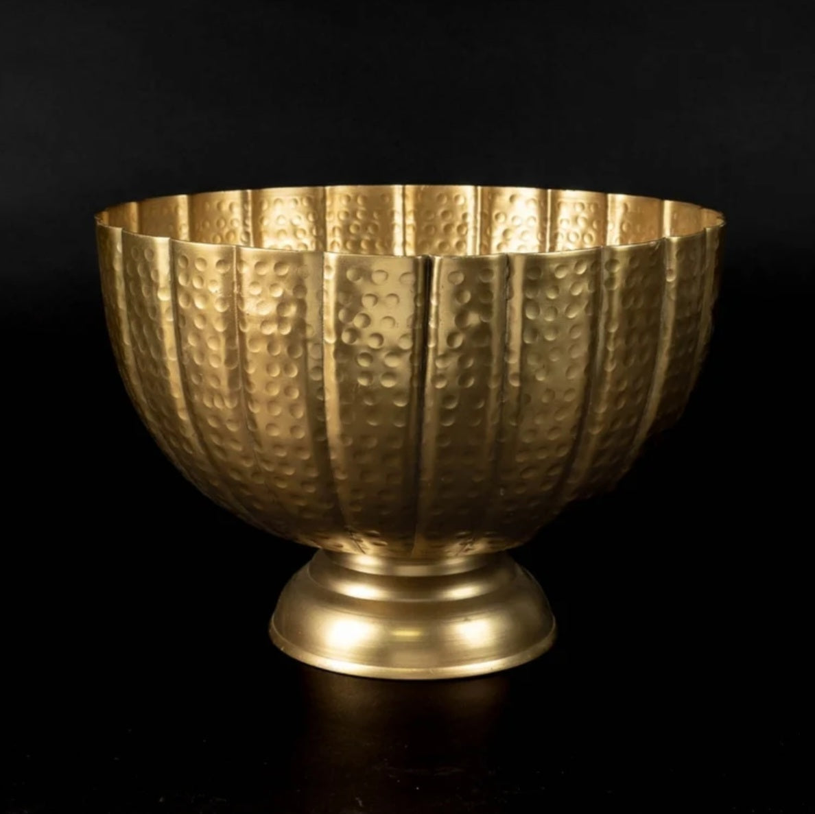 Hammered Grooved Pedestal Bowl, Gold, 12 in.