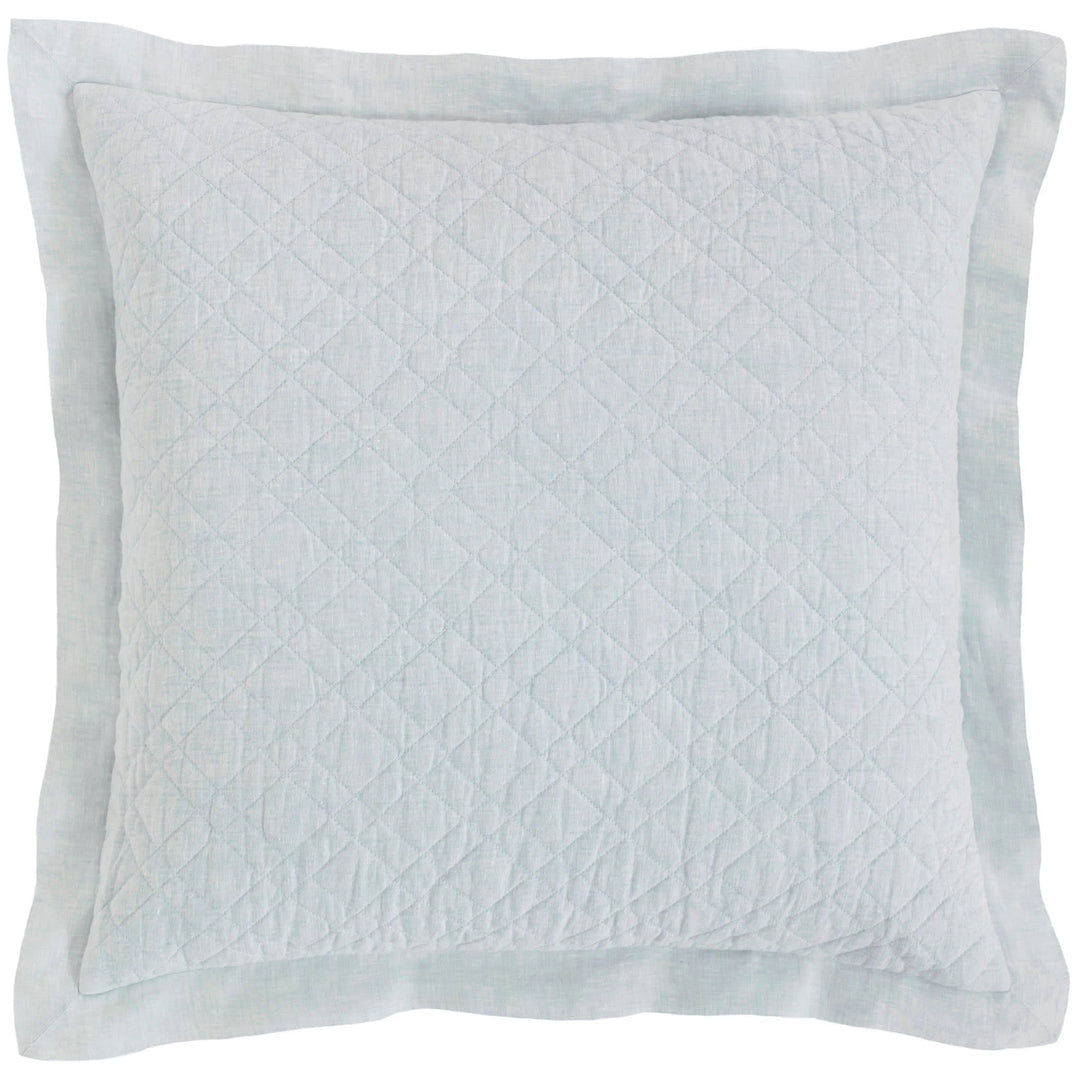 Washed Linen Quilted Sham, Sky Blue, Euro Bedding