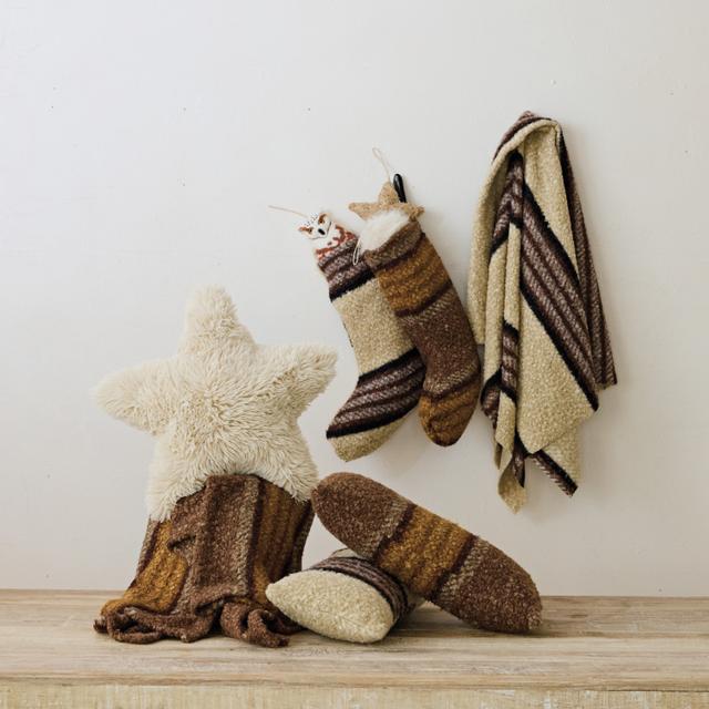 Sherpa Throw with Stripes, Black & Grey, 60 X 50 in.
