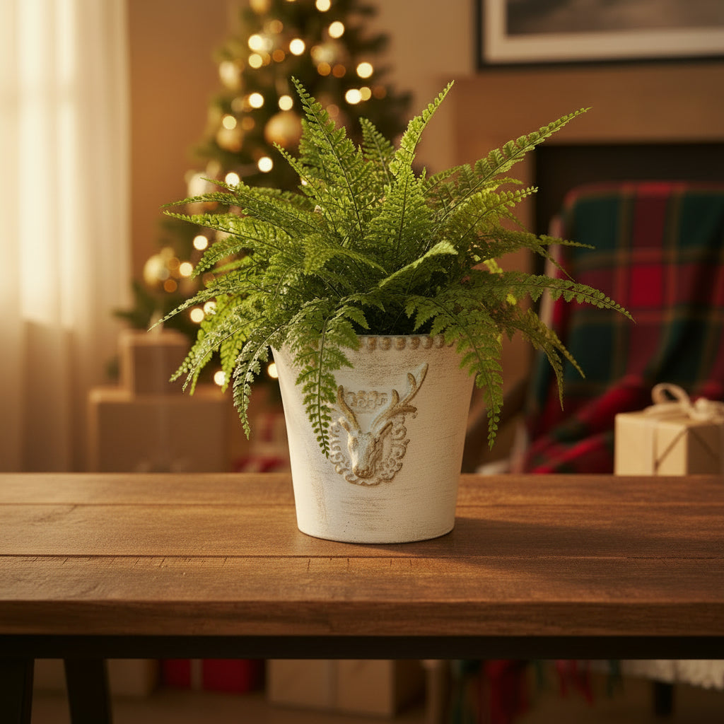 Deer Planter, Gold Wash, Cement, 5.7 in.