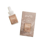 Pura Refill, Cozy Cashmere scent refill bottle and decorative packaging, featuring warm beige tones, perfect for enhancing home decor with subtle cozy fragrance. 1