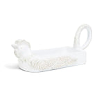 White ceramic Figural Serving Tray, Gertrude, shaped like a bird with textured feather details, perfect for kitchen or dining decor and entertaining gifts by Knotty and Board. 1