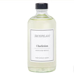 Clear glass bottle of Archipelago Charleston Diffuser Oil Refill, 7.8 oz with black cap and simple white label, perfect for home decor and gifts from Knotty and Board. 1