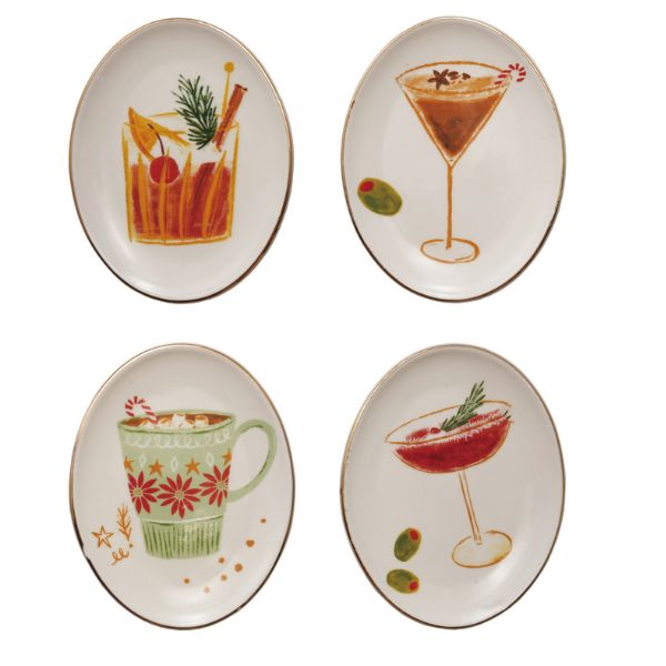 Oval Stoneware Holiday Cocktail Dish, Assorted, 5 X 4 in.