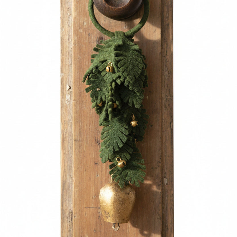 Wool Felt Leaves Door Hanger with Metal Bells, 16 in.