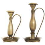 Two Traditional Bronze Metal Candle Holder, Small, 7 in. displayed side by side, showcasing elegant vintage-inspired decor perfect for dining or entertaining by Knotty and Board. 2