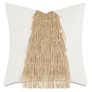 Cabo Fringe Decorative Pillow with textured beige fringe detail on a white base, perfect for adding rustic charm to your living room or bedroom decor.