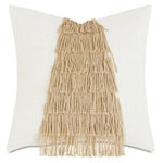 Cabo Fringe Decorative Pillow with textured beige fringe detail on a white base, perfect for adding rustic charm to your living room or bedroom decor. 1