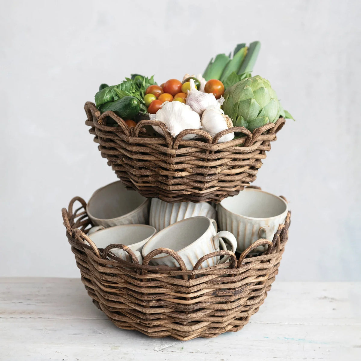 Woven Vine Baskets w/ Scalloped Edge, Large