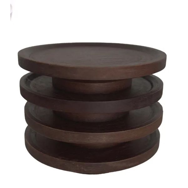 Set of 4 brown wooden Wine Glass Charcuterie Plates, Brown, Set of 4 stacked together, ideal for kitchen entertaining and stylish decor from Knotty and Board.