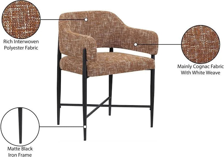 Damsal Fabric Upholstered Dining Chair, Cognac, 23.5 X 20.5 X 31