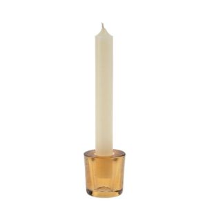 Prism Candle Holder, Large, Gold holding a tall white taper candle, perfect for elegant kitchen or dining decor, available from Knotty and Board, your curated gift destination.