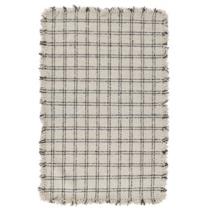 Bradbury Wool Rug, 2 X 3, Check Ivory and Black with a classic check pattern and fringed edges, perfect for adding elegant decor to any room from Knotty and Board.