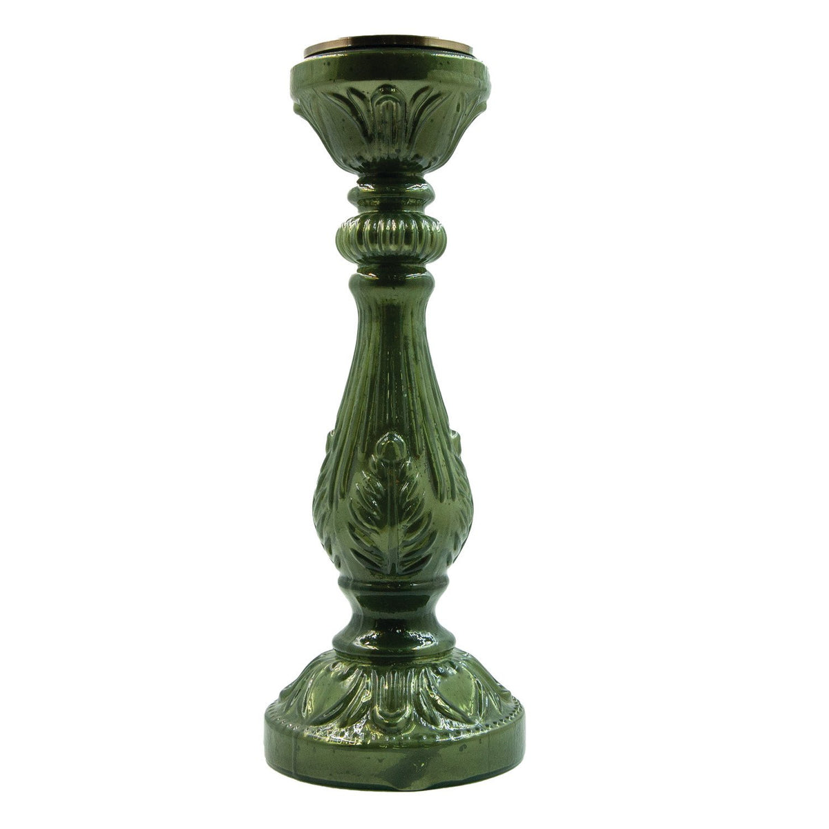 Mercury Glass Candle Holder, Green, Holds 3
