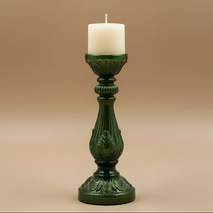 Mercury Glass Candle Holder, Green, Holds 3