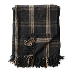 Woven Cotton Blend Throw with Fringe, Black & Tan, 60 X 50 in. 1