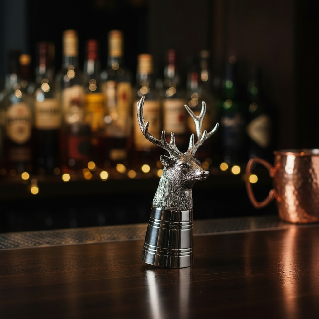 Cast Aluminum & Stainless Steel Deer Head Shot Glass, 2 oz