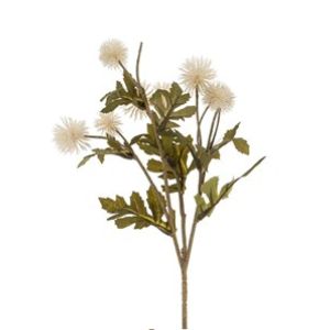 Pom Pom Floral Stem, White, 21.5 in., featuring delicate white pom pom blooms and green leaves, perfect for adding charming decor accents in any room.