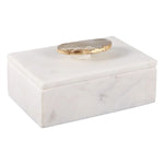 Marble Agate Top Lidded Storage Box, White & Gold, 3 in. featuring a white marble base with a polished agate stone lid accented in gold, perfect for elegant storage or gifts. 1