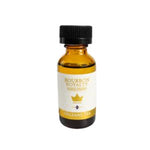 Amber glass bottle of Bourbon Royalty, Orleans Tea, Fragrance Oil, 1 oz. with black cap and white label featuring gold crown, ideal for decor and gift use. 1